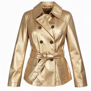 Ralph Lauren Metallic Gold Trench Coat Size Medium Distress Edgy Bold Glamorous